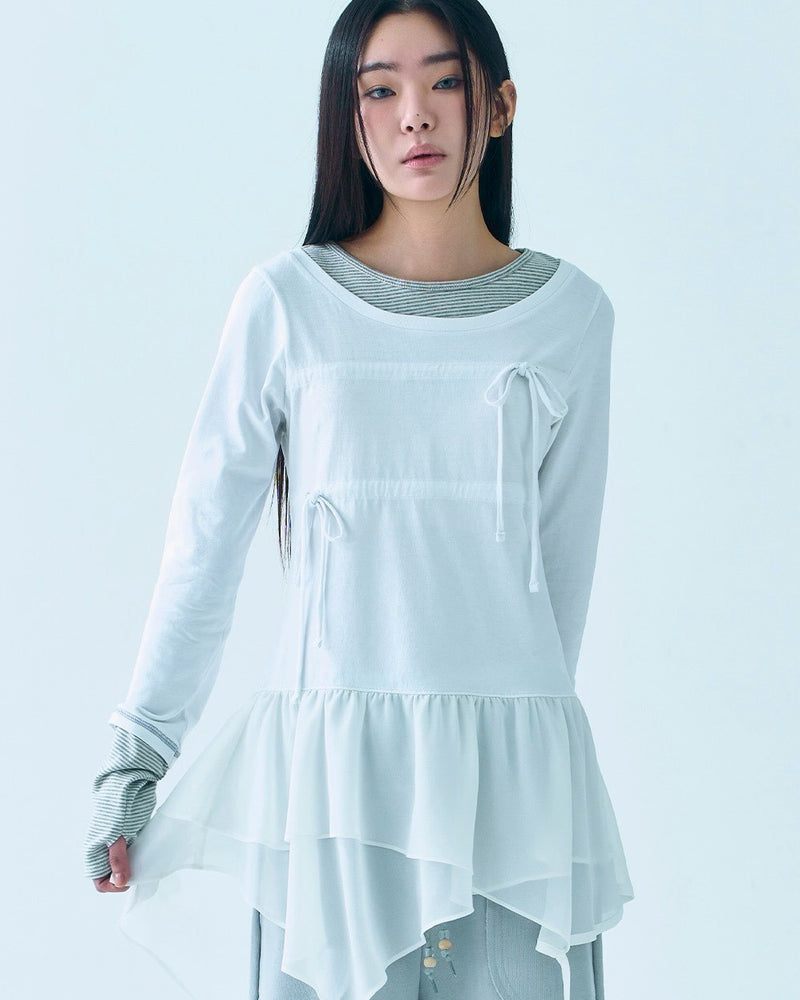 【TUOMIO】LAYERED TAIL RIBBON TOP