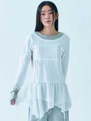 【TUOMIO】LAYERED TAIL RIBBON TOP