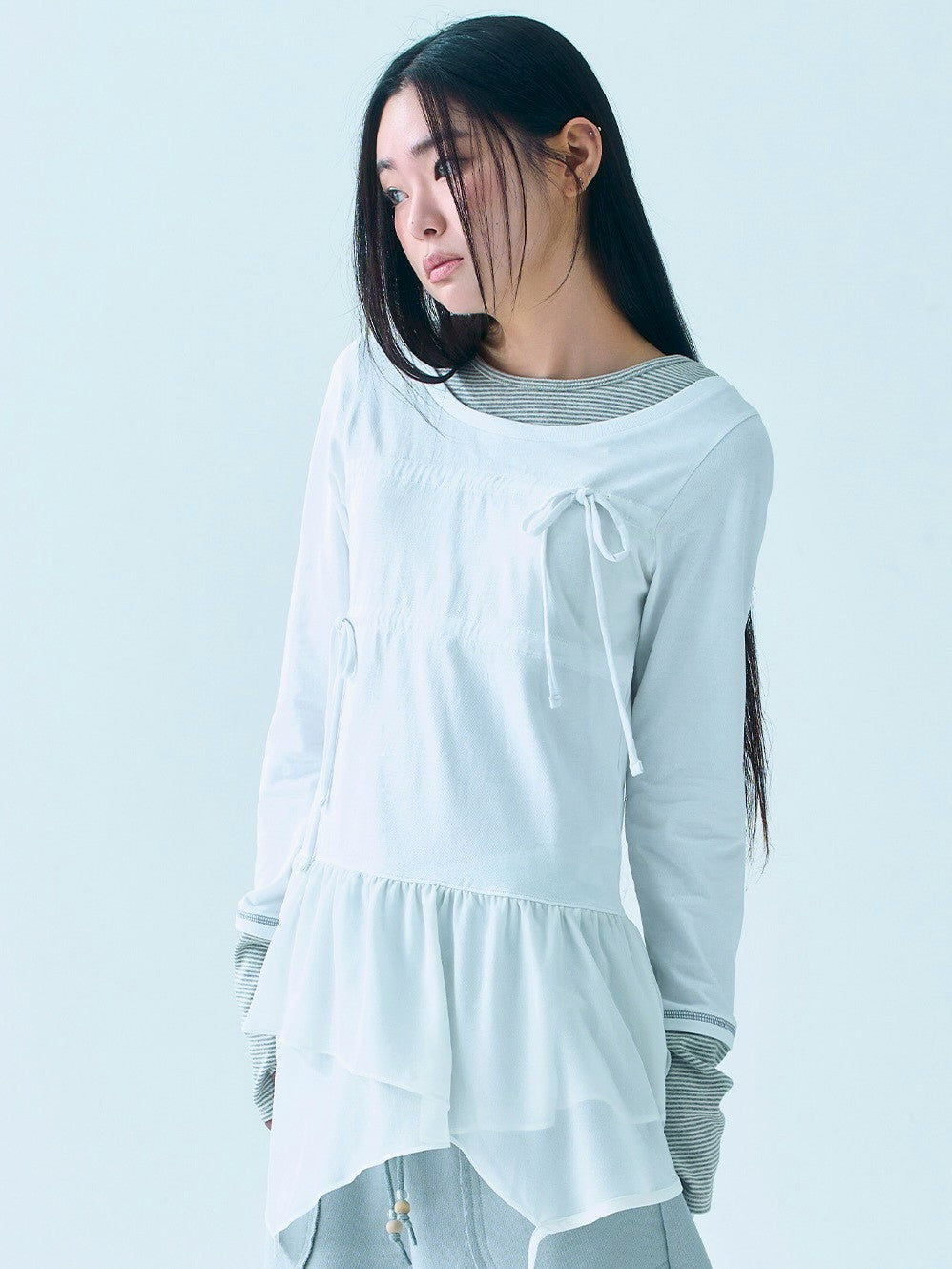 【TUOMIO】LAYERED TAIL RIBBON TOP