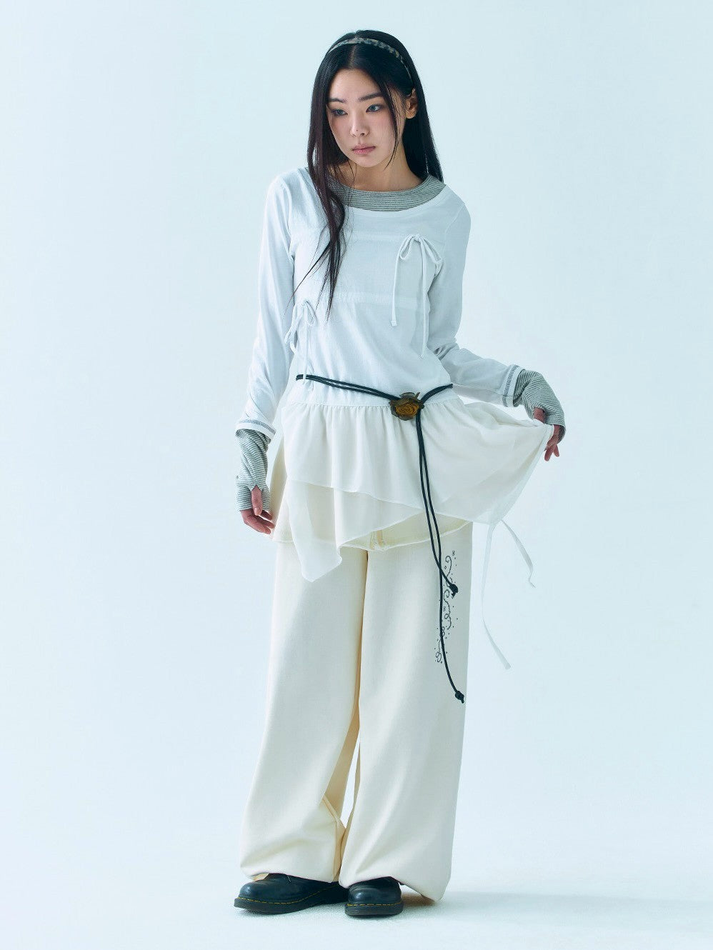 【TUOMIO】LAYERED TAIL RIBBON TOP