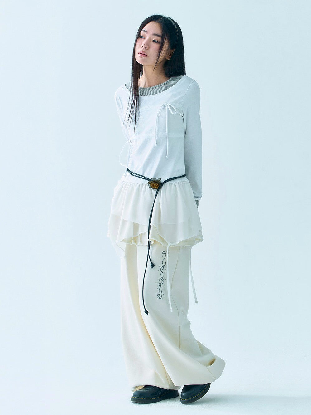 【TUOMIO】LAYERED TAIL RIBBON TOP