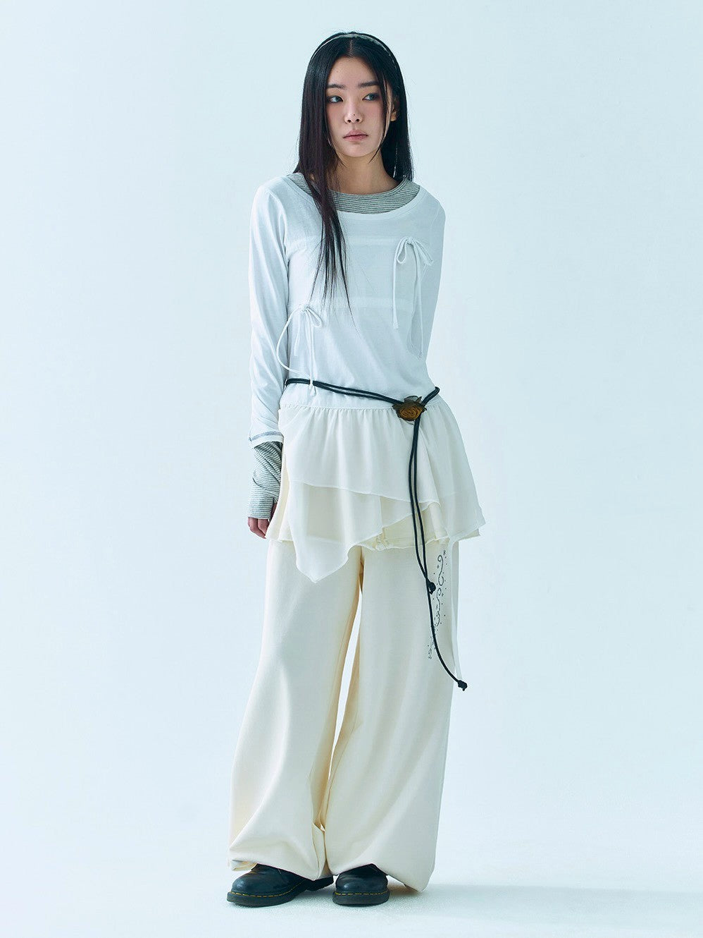 【TUOMIO】LAYERED TAIL RIBBON TOP
