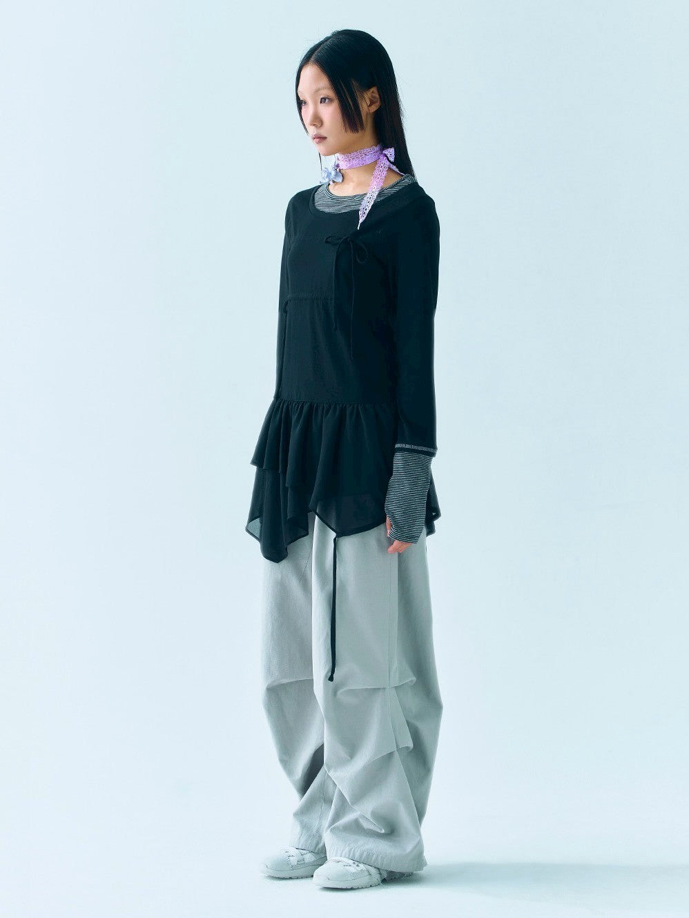【TUOMIO】LAYERED TAIL RIBBON TOP