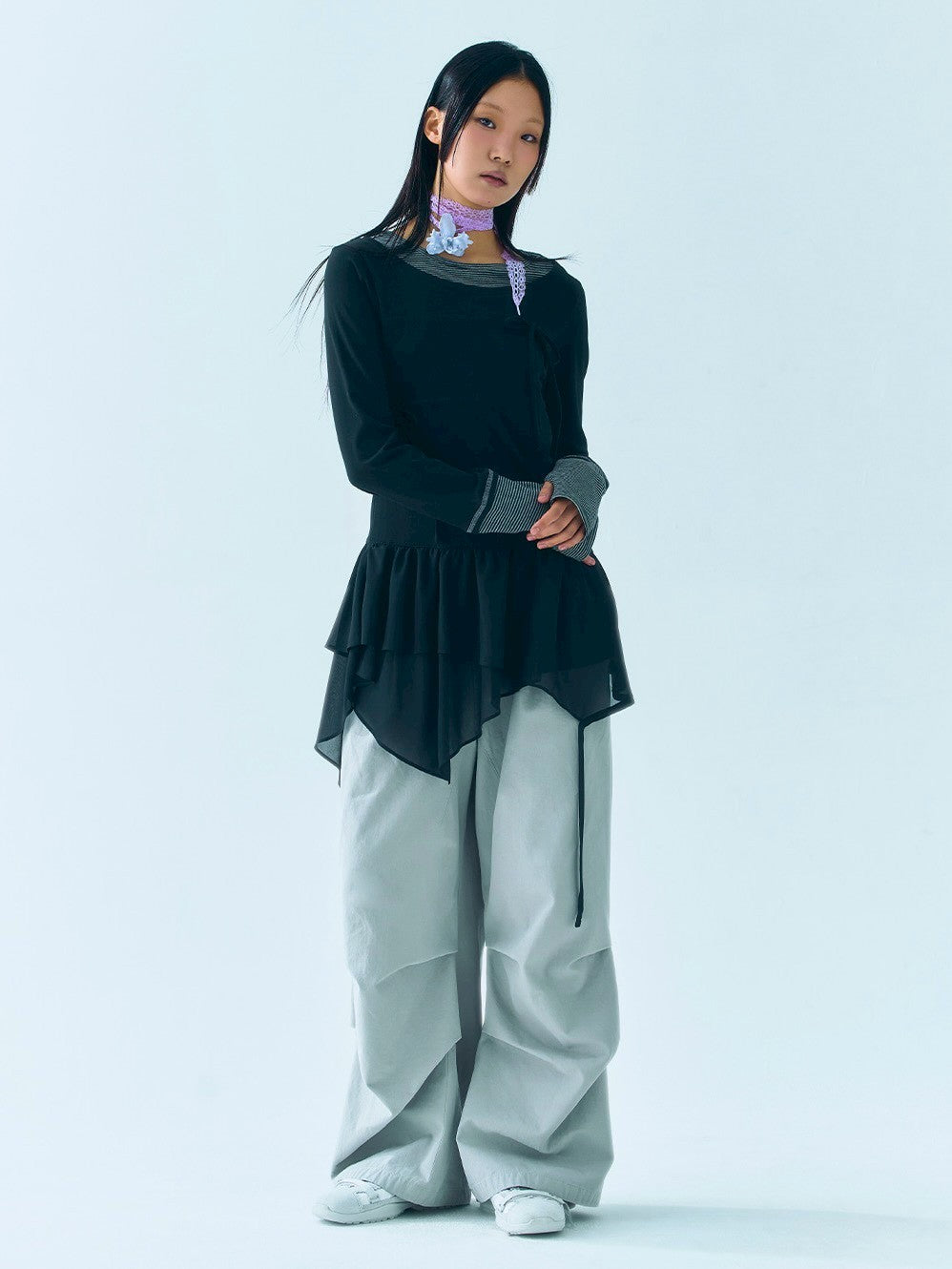 【TUOMIO】LAYERED TAIL RIBBON TOP