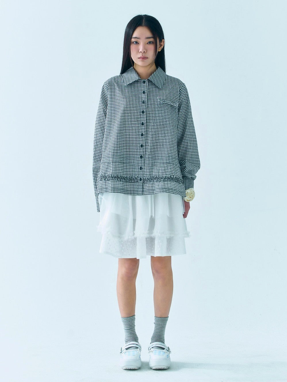 【TUOMIO】RUFFLE CHECK SHIRT