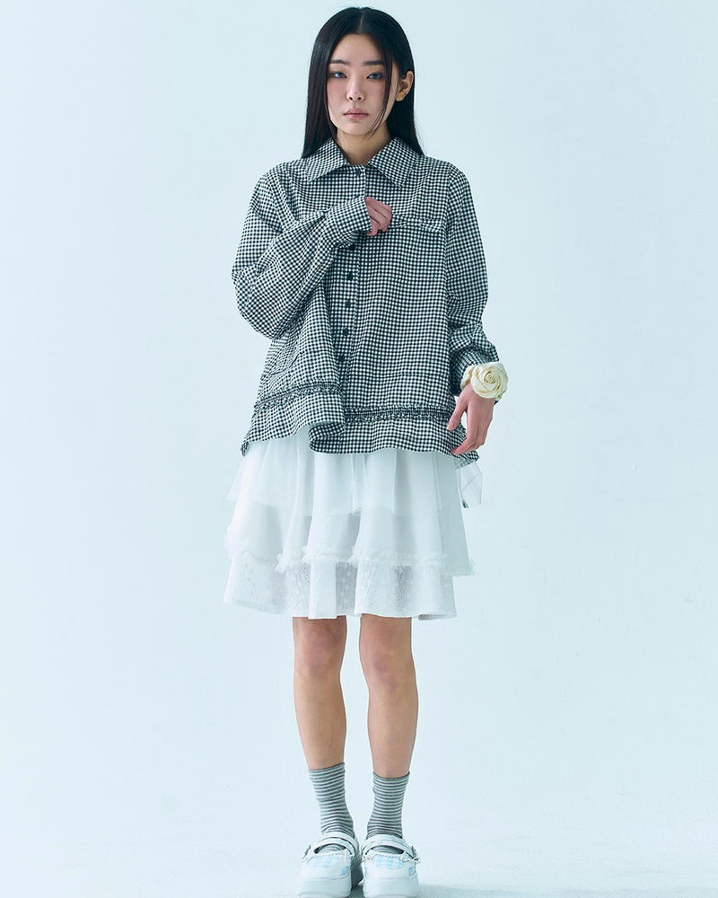 【TUOMIO】RUFFLE CHECK SHIRT