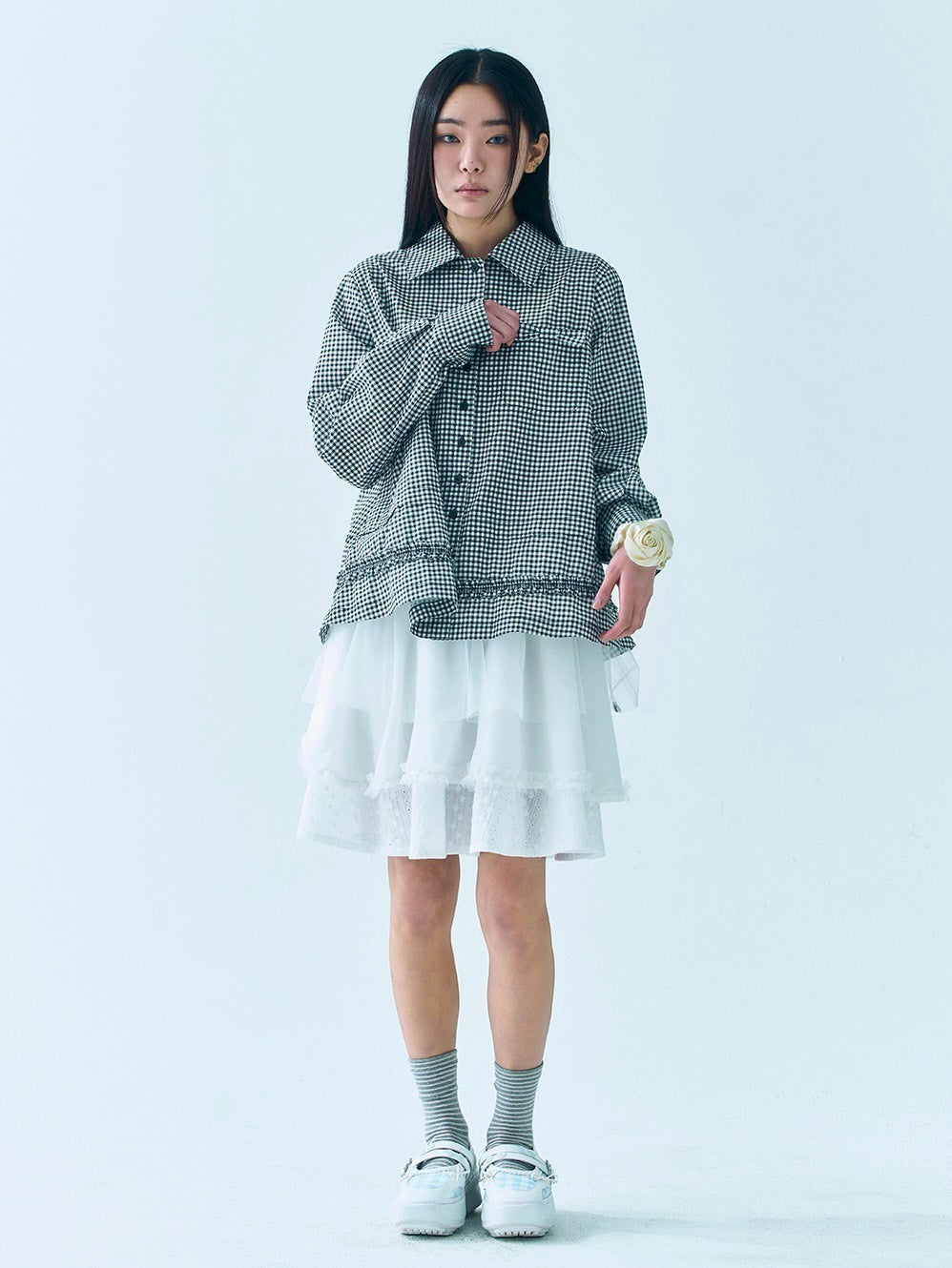 【TUOMIO】RUFFLE CHECK SHIRT