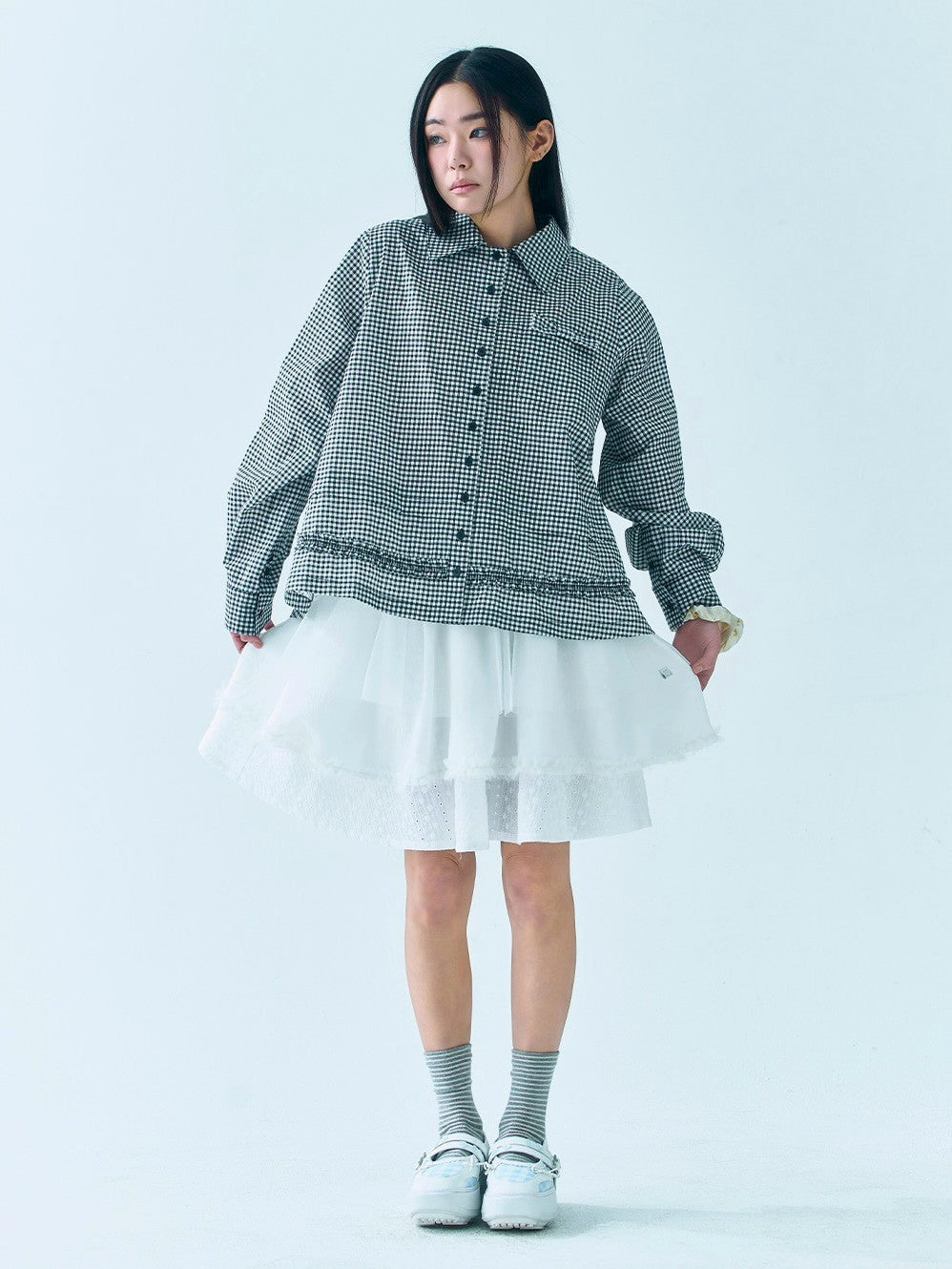 【TUOMIO】RUFFLE CHECK SHIRT