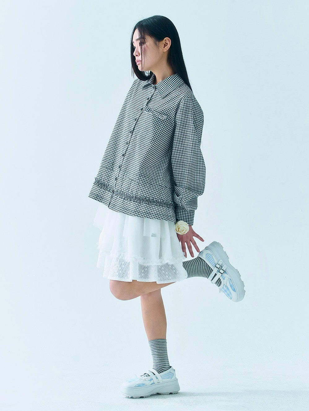 【TUOMIO】RUFFLE CHECK SHIRT