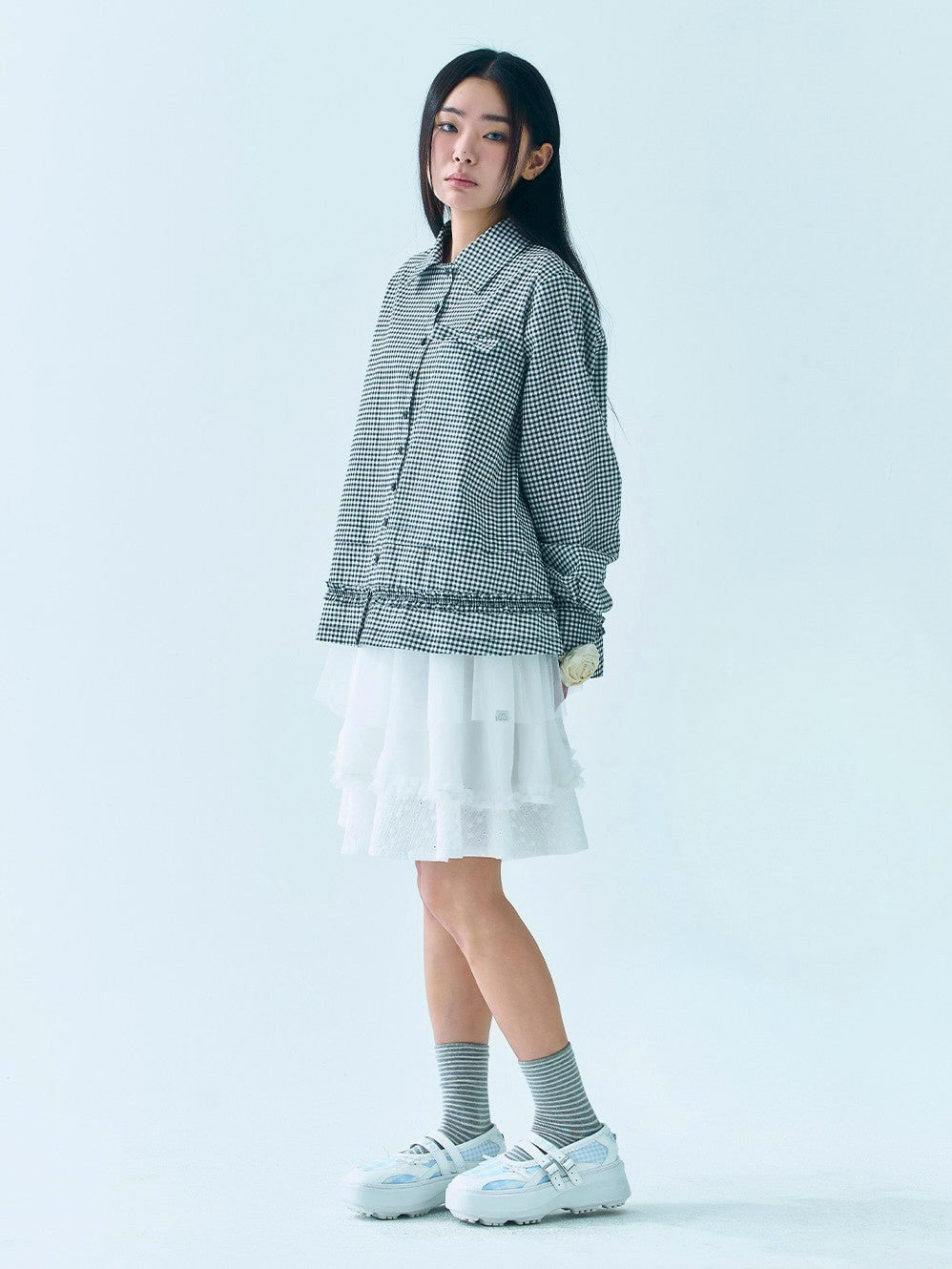 【TUOMIO】RUFFLE CHECK SHIRT