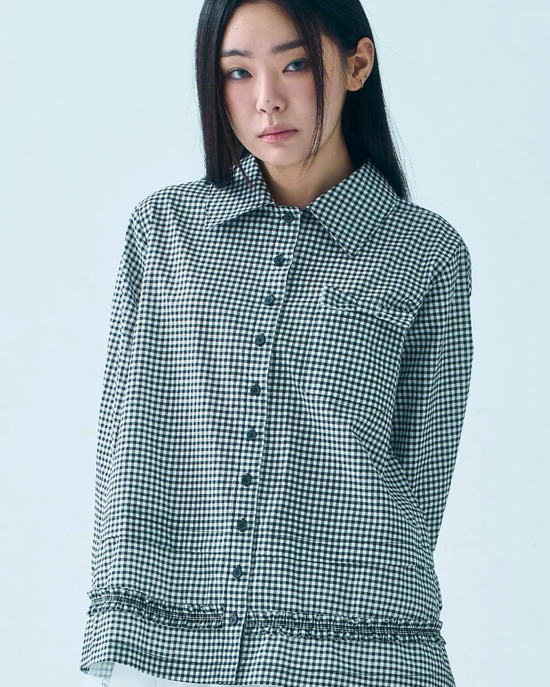 【TUOMIO】RUFFLE CHECK SHIRT