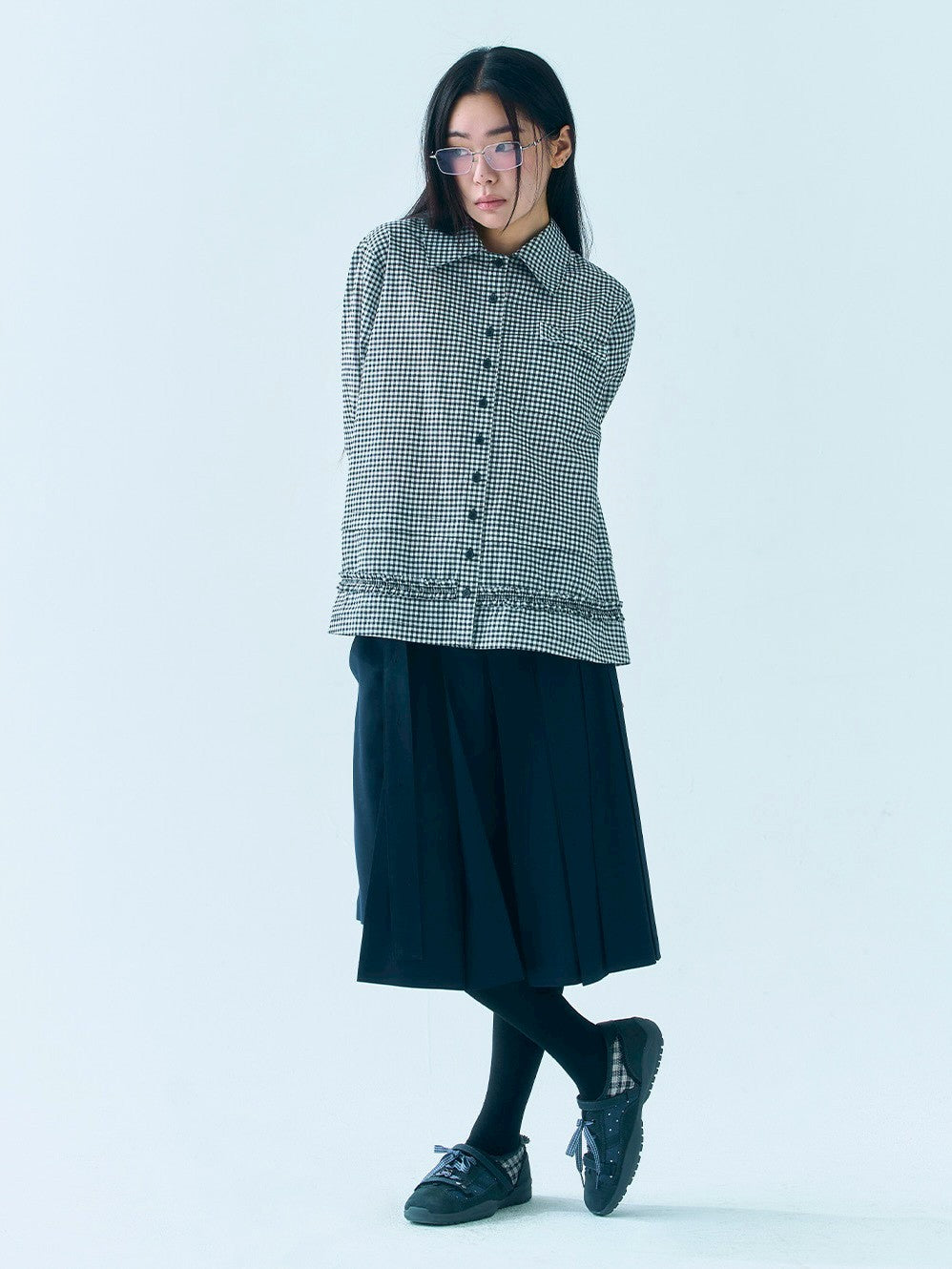 【TUOMIO】RUFFLE CHECK SHIRT