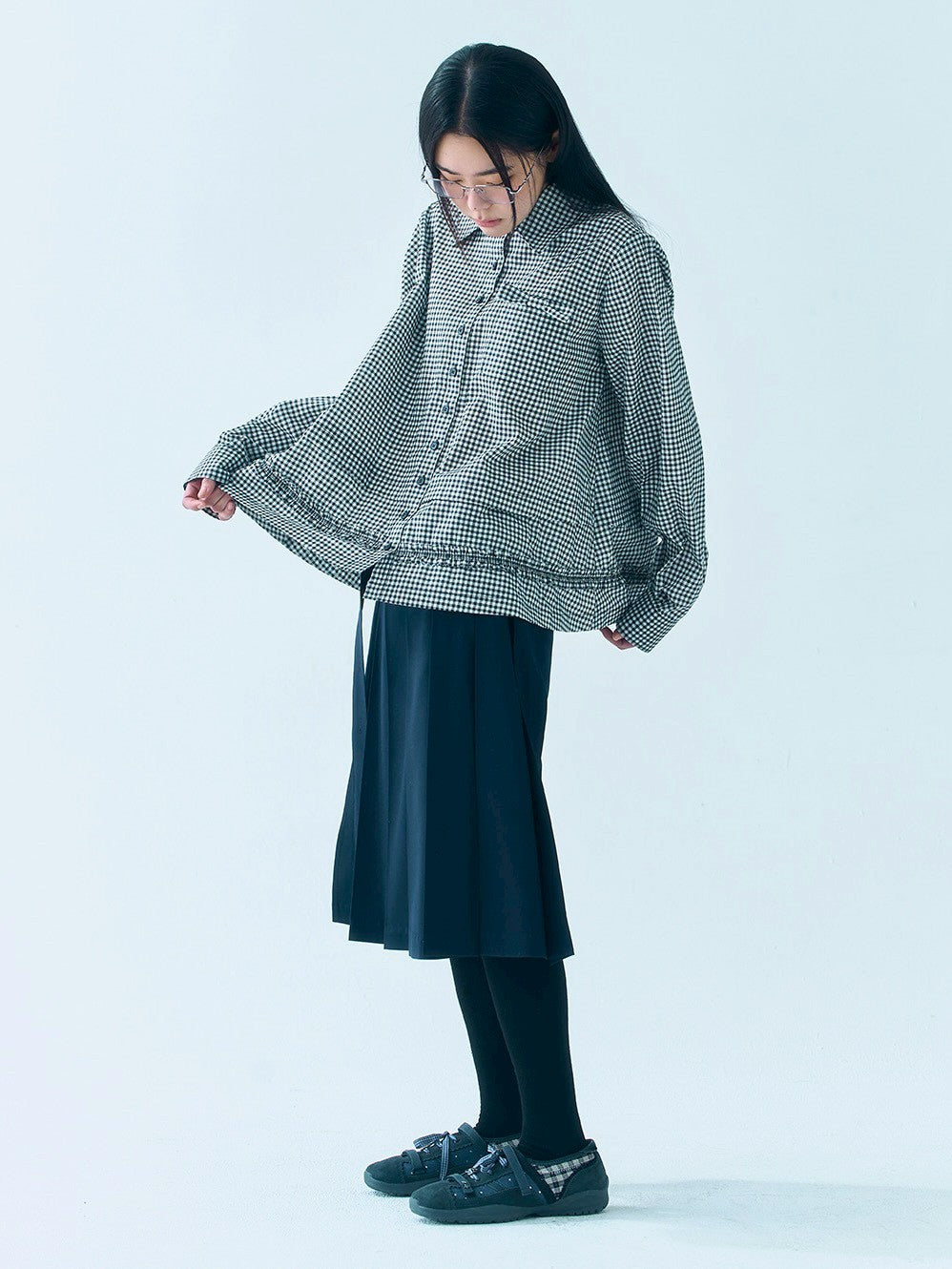 【TUOMIO】RUFFLE CHECK SHIRT