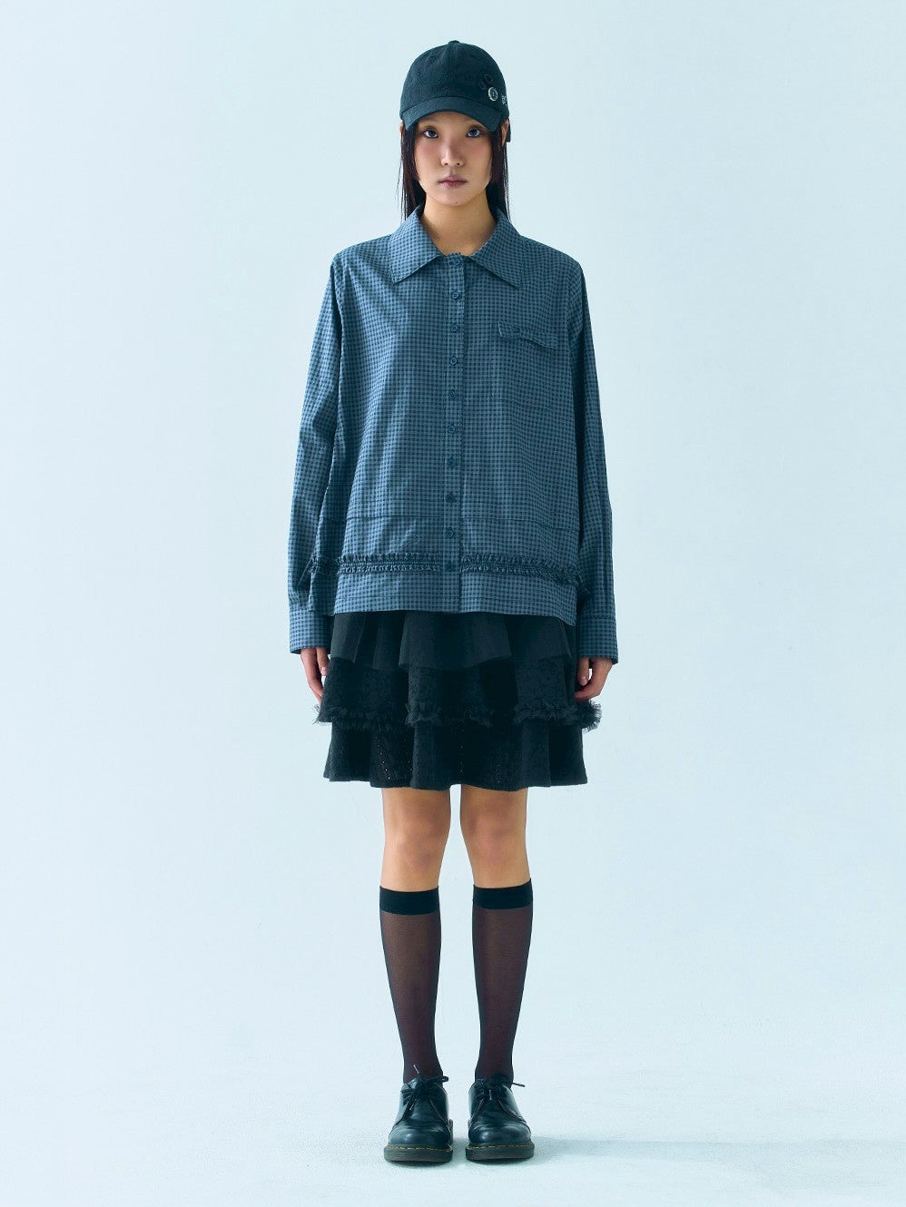 【TUOMIO】RUFFLE CHECK SHIRT