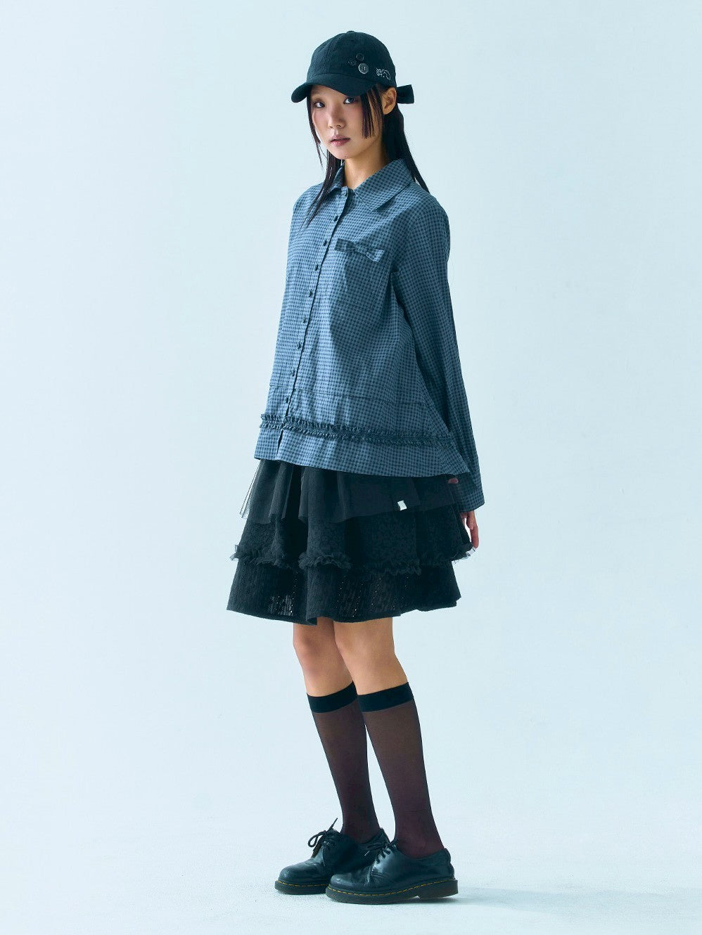 【TUOMIO】RUFFLE CHECK SHIRT