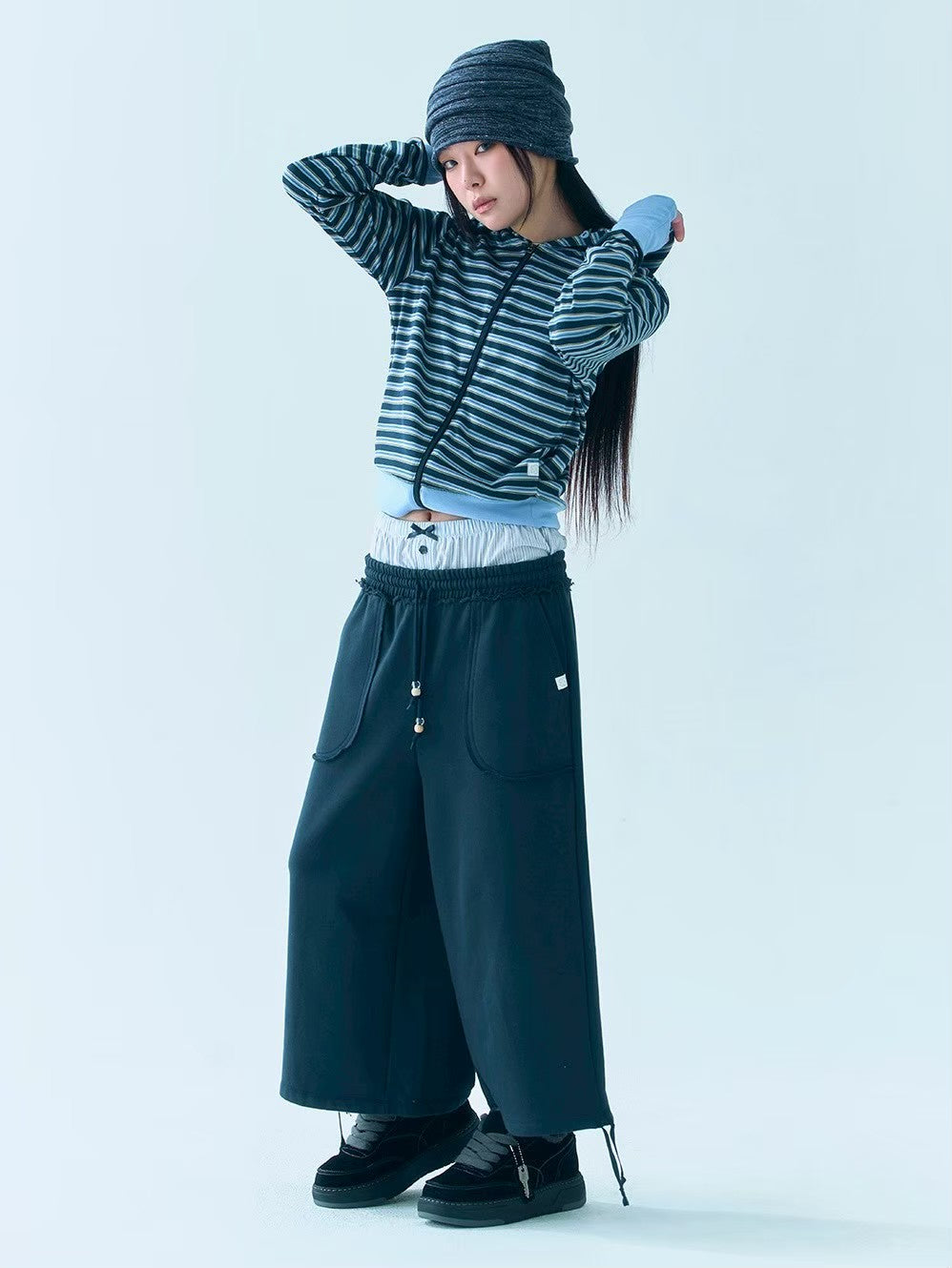 【TUOMIO】STRIPE GLITTER BEANIE