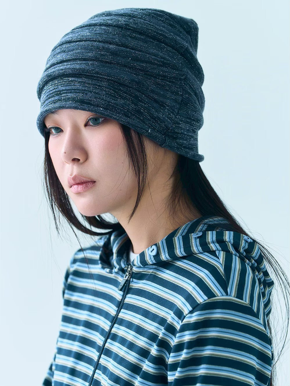 【TUOMIO】STRIPE GLITTER BEANIE