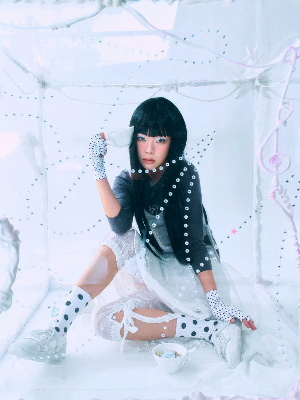 【TUOMIO】STRAPPY FLOWER LEGGINGS