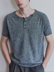 【Waviness】Saddle Line Henley-neck Half Knit