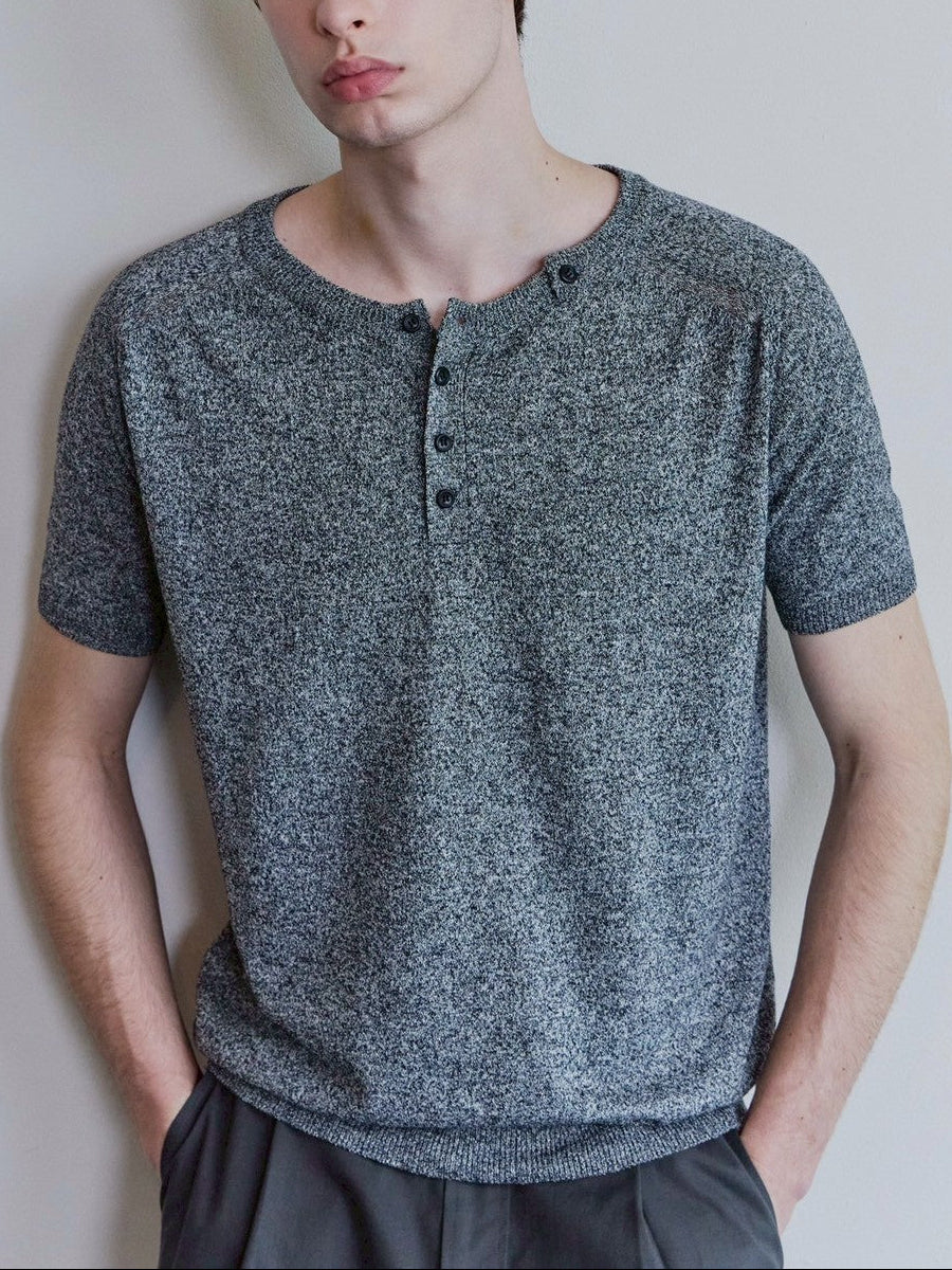 【Waviness】Saddle Line Henley-neck Half Knit