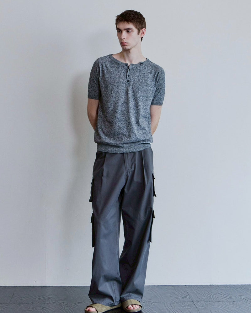 【Waviness】Saddle Line Henley-neck Half Knit
