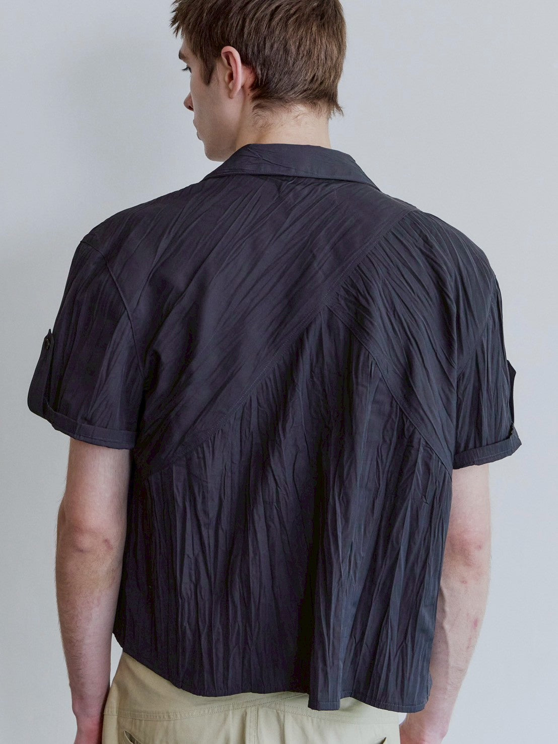 【Waviness】Creased Open Collar Half Shirt