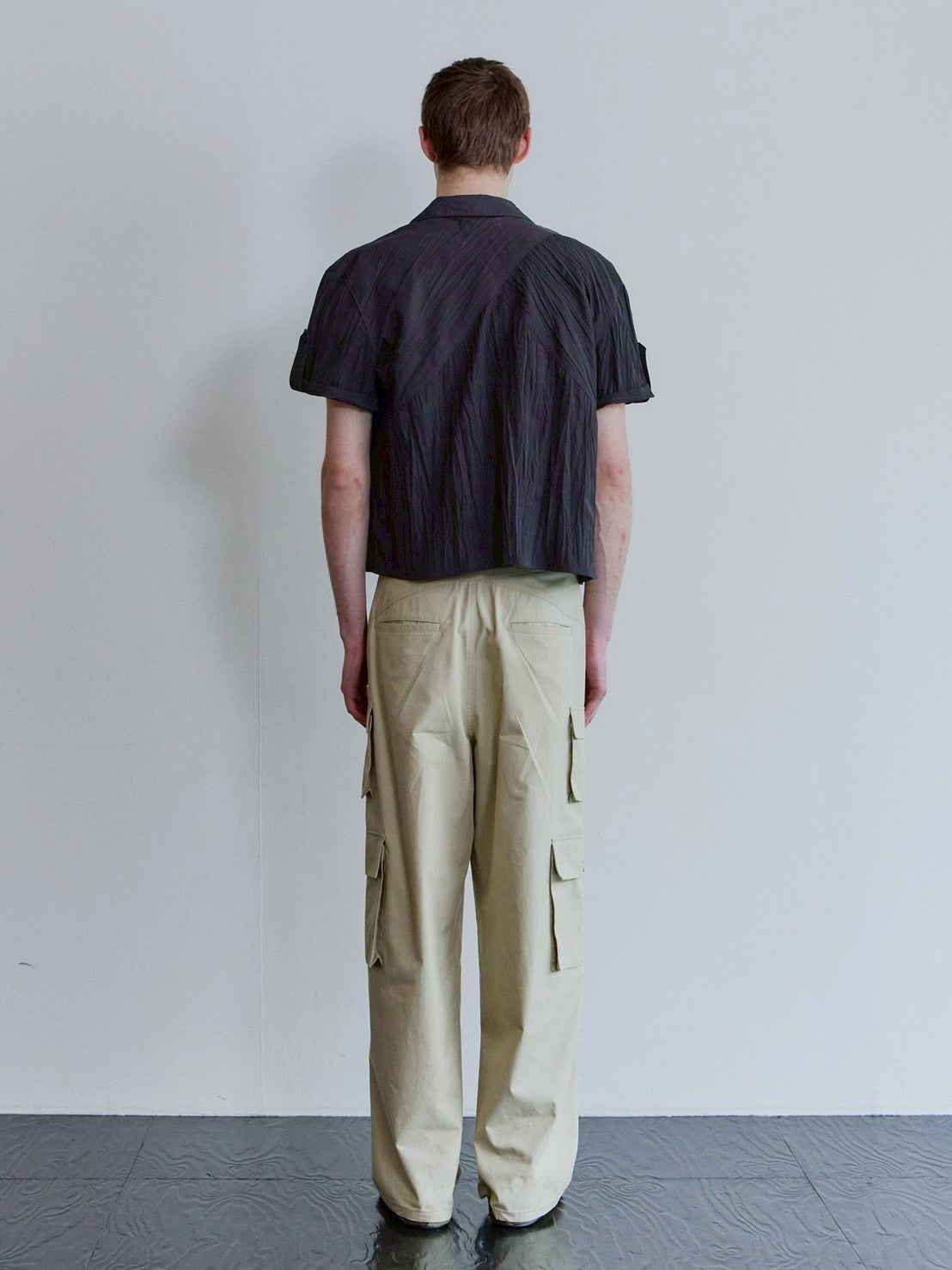 【Waviness】Creased Open Collar Half Shirt