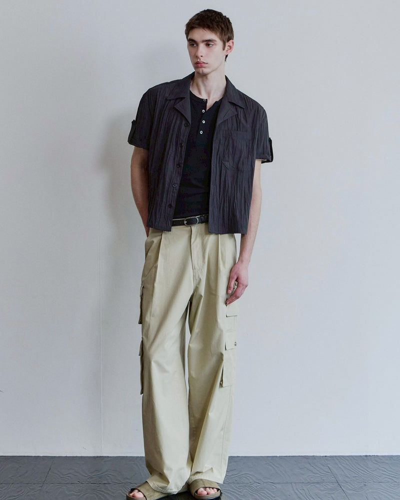 【Waviness】Creased Open Collar Half Shirt