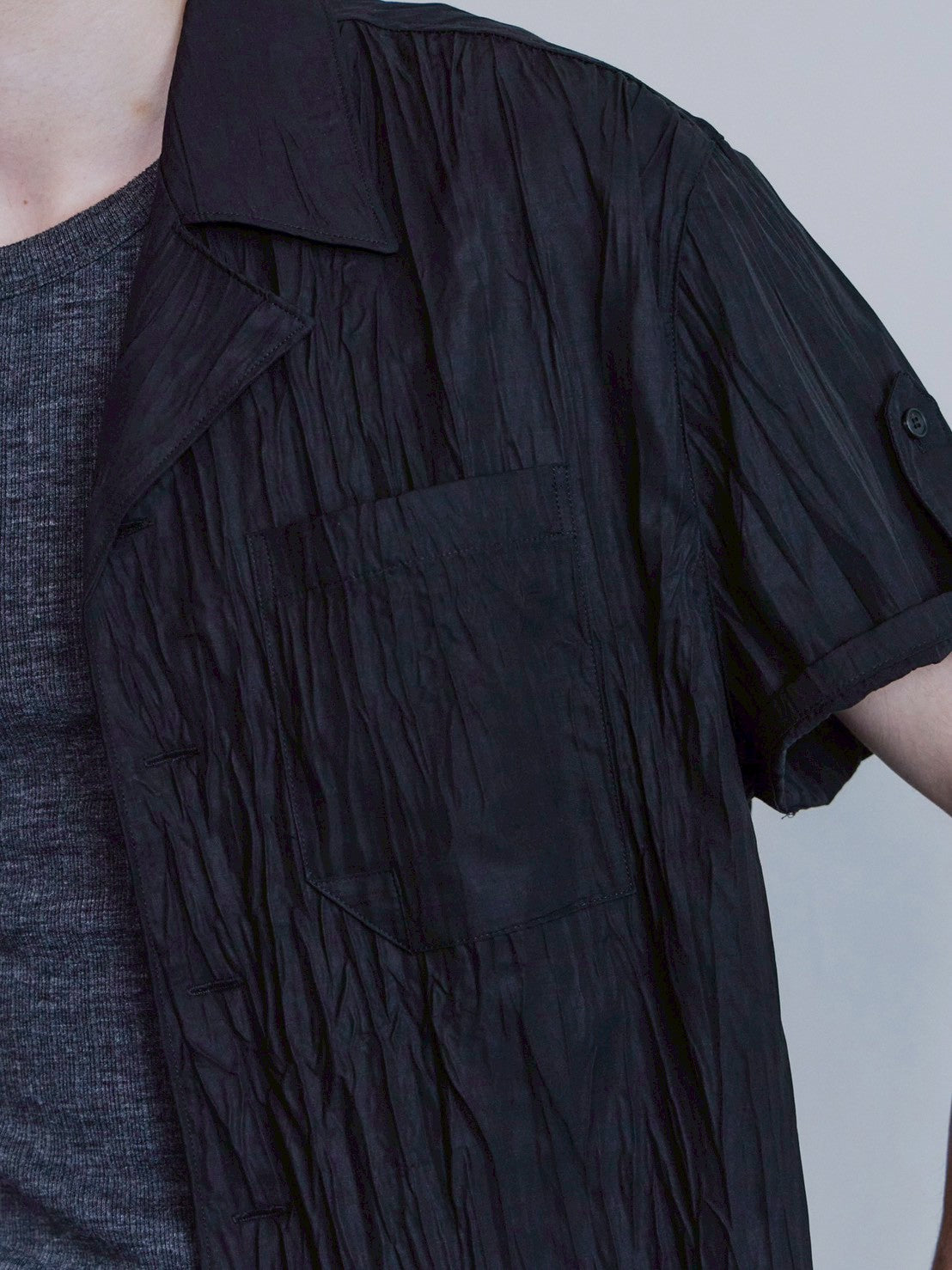【Waviness】Creased Open Collar Half Shirt