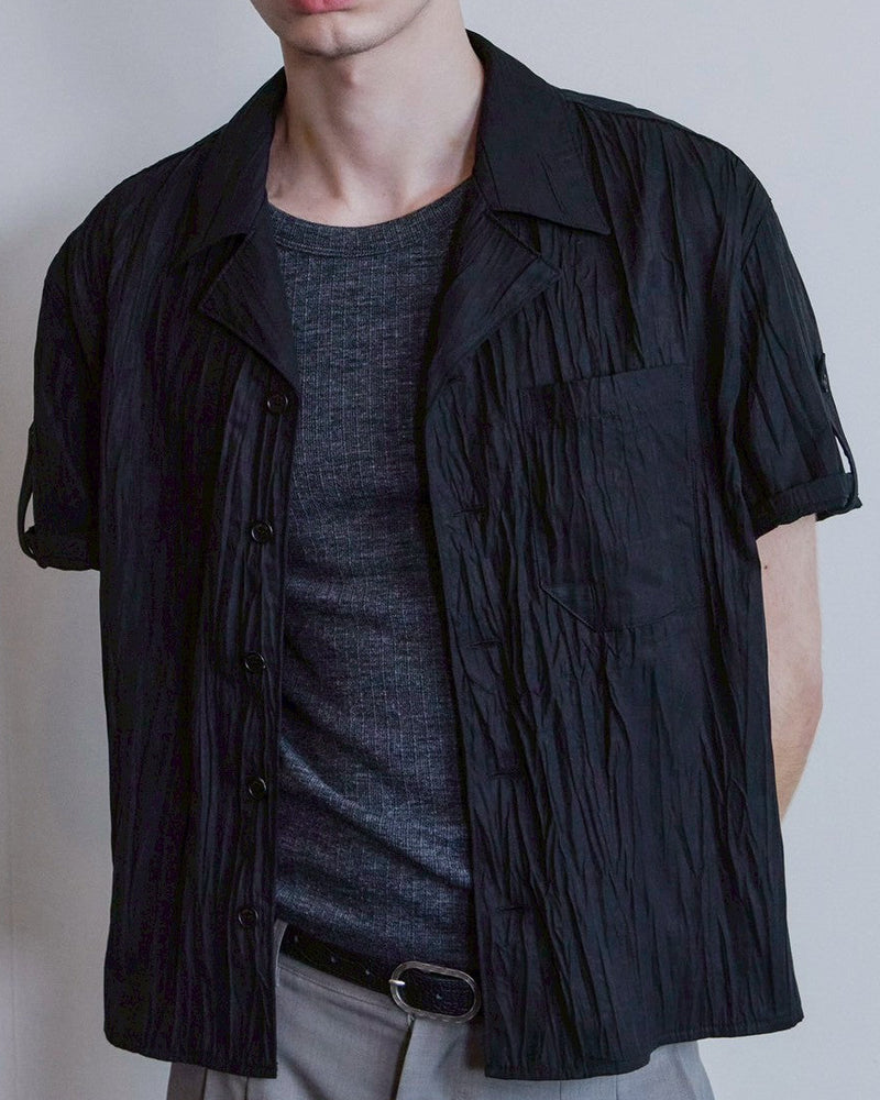 【Waviness】Creased Open Collar Half Shirt