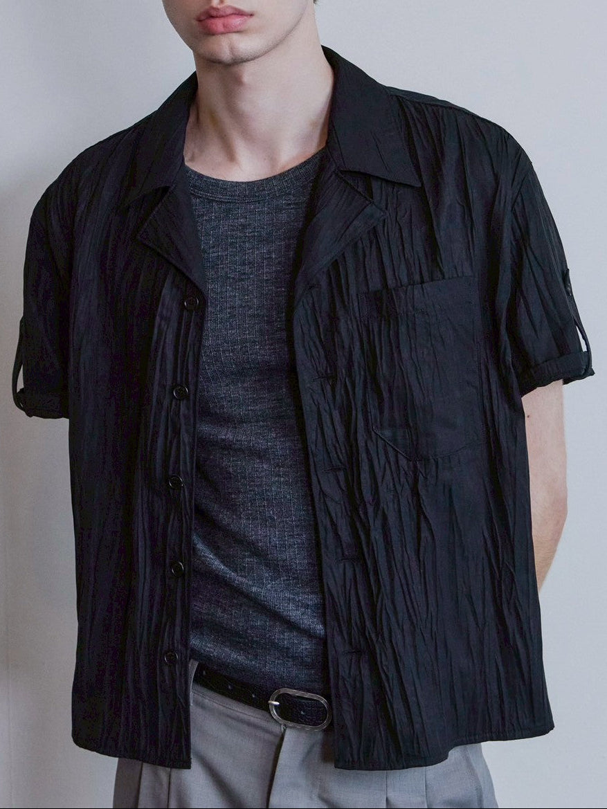 【Waviness】Creased Open Collar Half Shirt