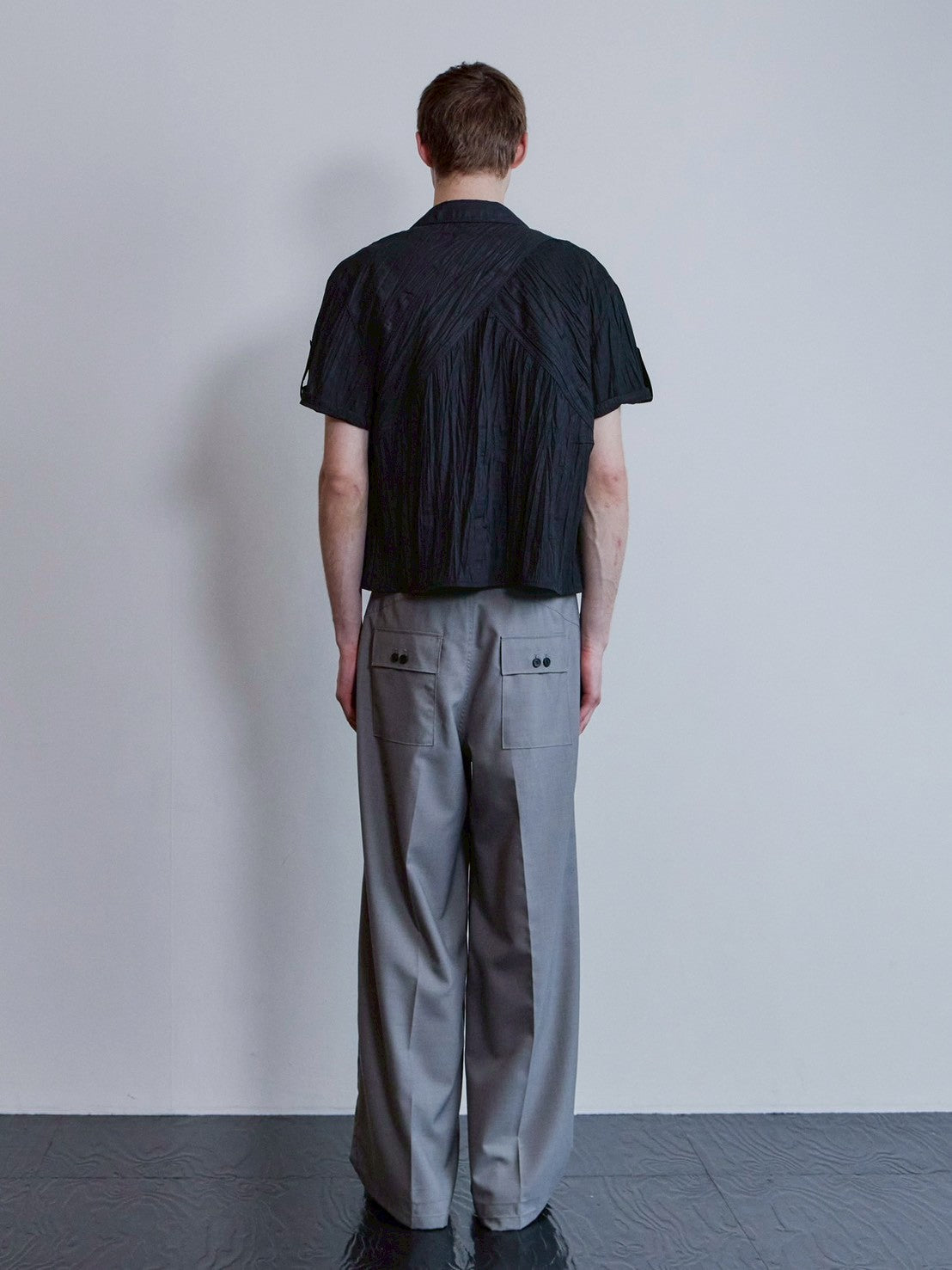 【Waviness】Creased Open Collar Half Shirt