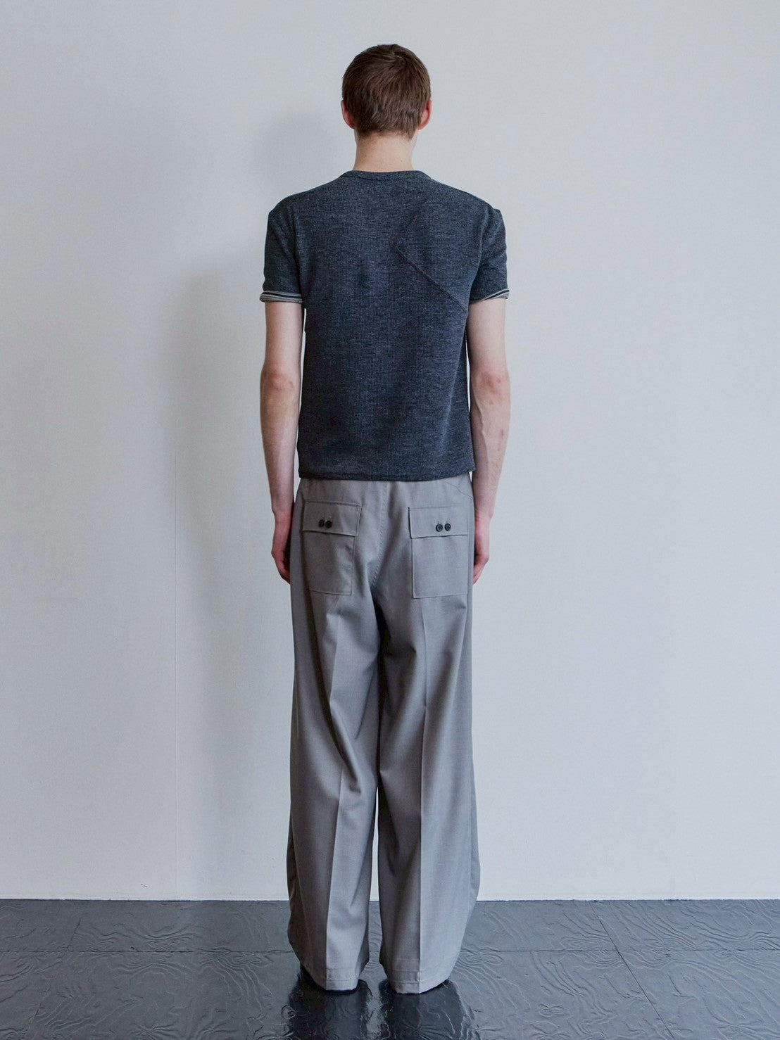 【Waviness】Ribbed Layered Henley-neck T-shirts