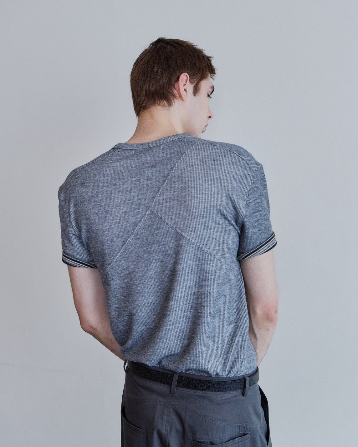 【Waviness】Ribbed Layered Henley-neck T-shirts