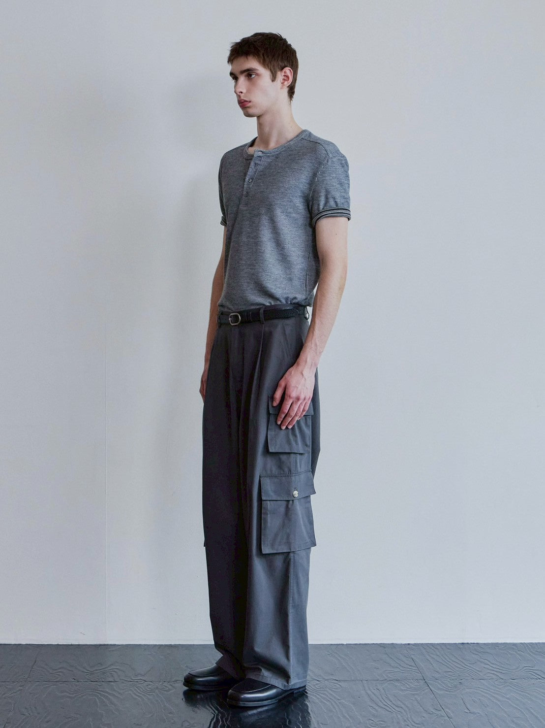 【Waviness】Ribbed Layered Henley-neck T-shirts