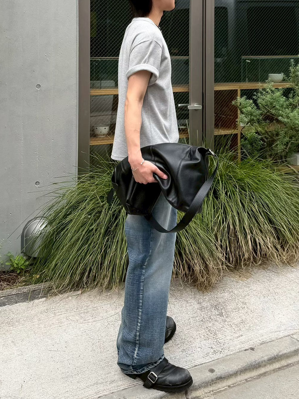 受注制【Chikashitsu +】waffle cropped half sleeve tee (4color)
