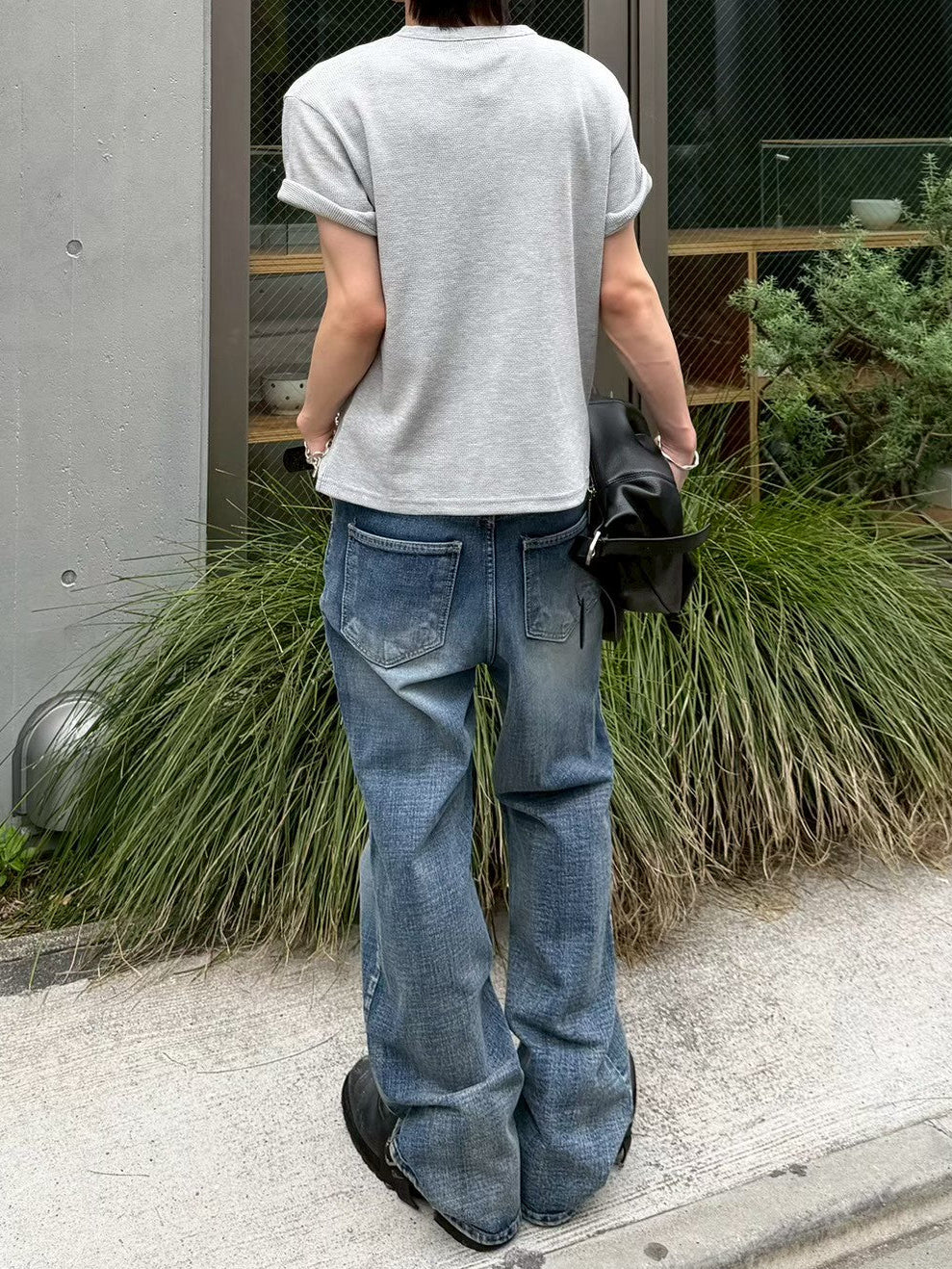 受注制【Chikashitsu +】waffle cropped half sleeve tee (4color)