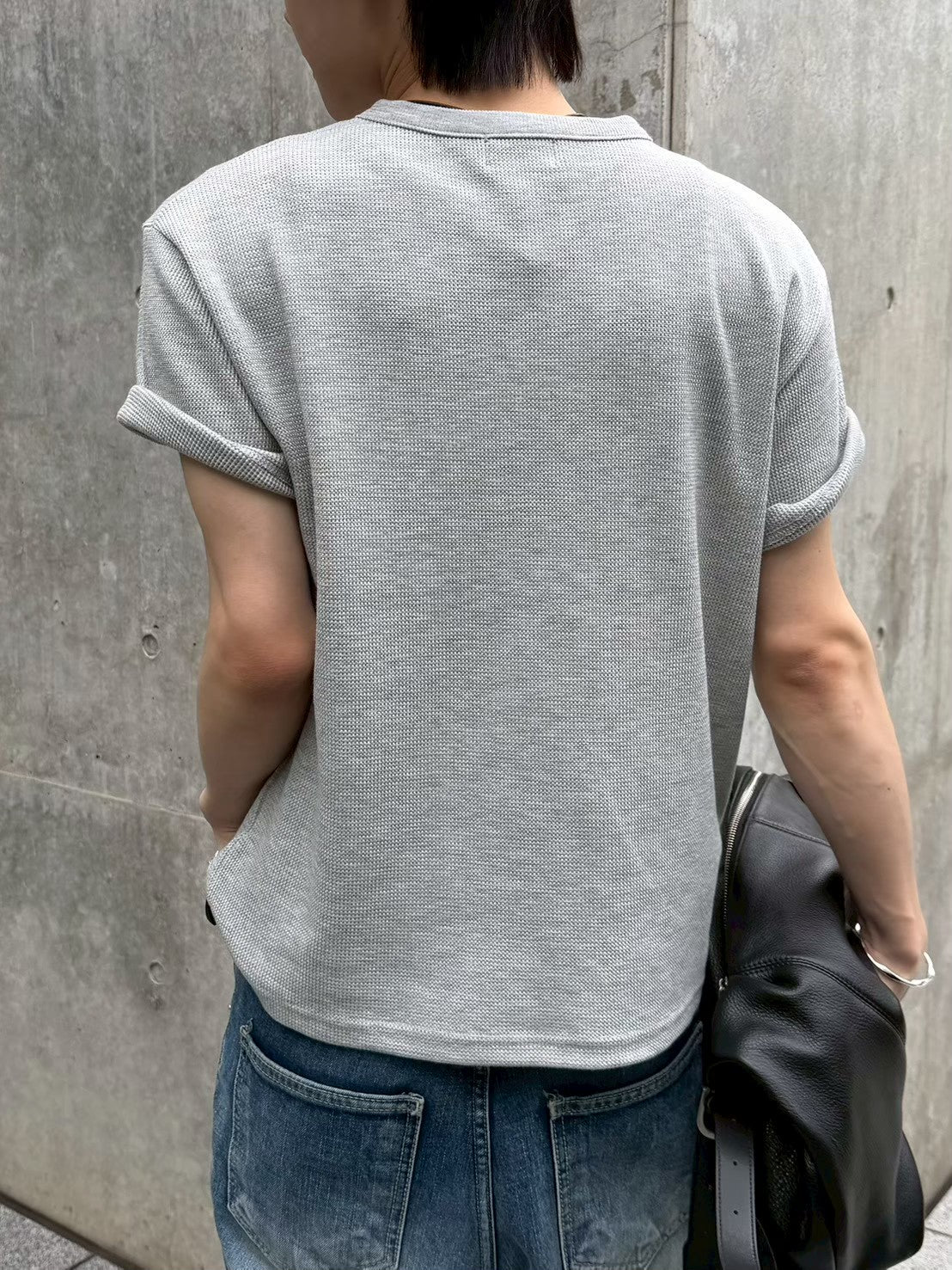 受注制【Chikashitsu +】waffle cropped half sleeve tee (4color)