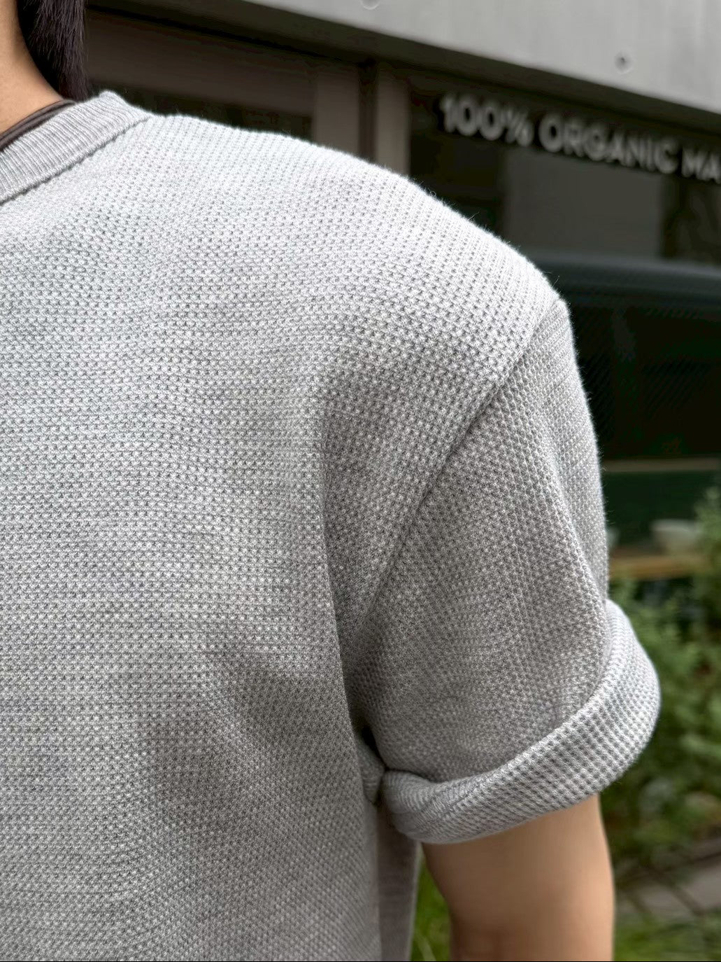 受注制【Chikashitsu +】waffle cropped half sleeve tee (4color)