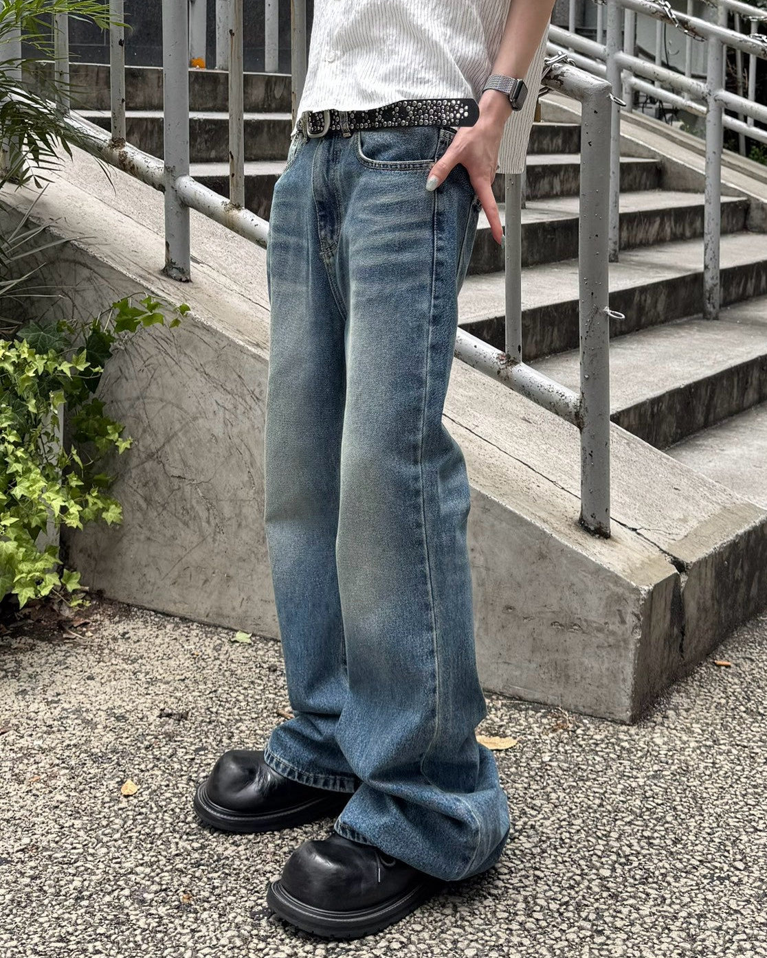 受注制【Chikashitsu +】signature flare denim pants (2color)