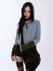 【runningHIGH】STRIPE BUTTON SLIM HOODIE