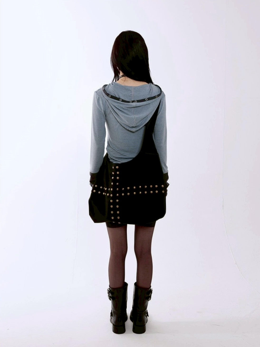 【runningHIGH】STRIPE BUTTON SLIM HOODIE