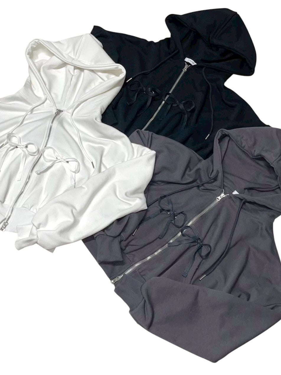 受注制【nmtc +】ribbon crop zip up hoodie (3color)