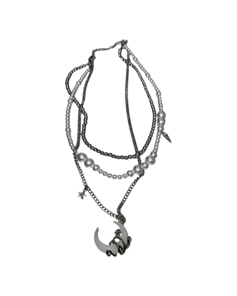 受注制【nmtc+】moon pendant pearl layered necklace