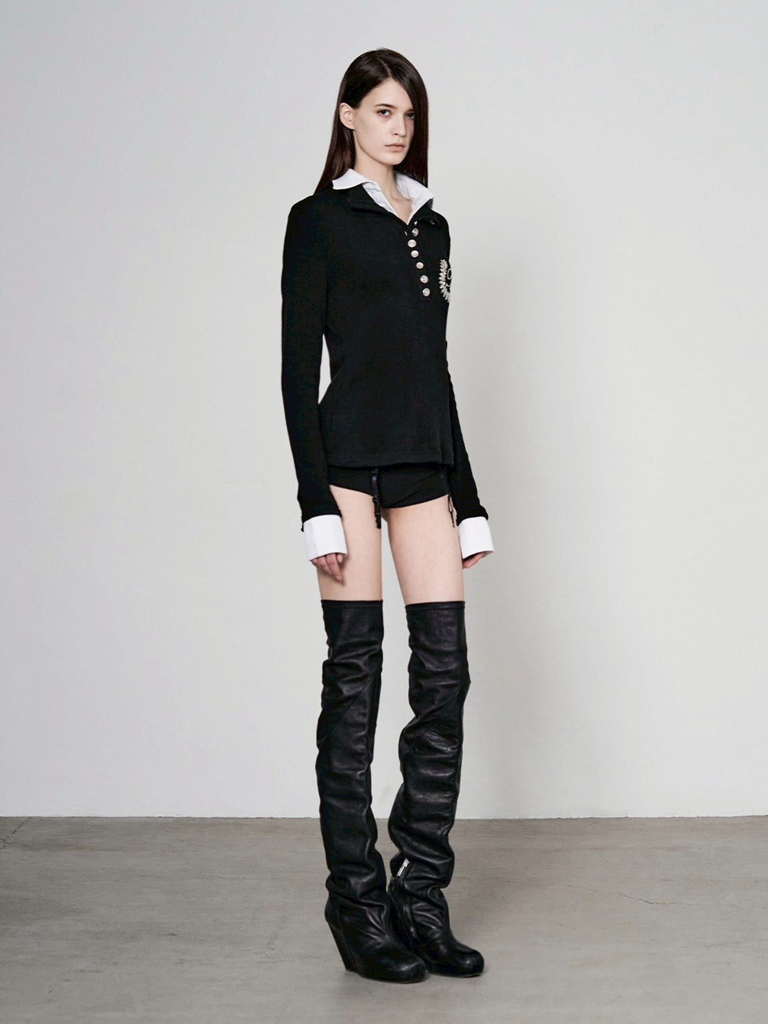 【bonnae】Beaded double collar top