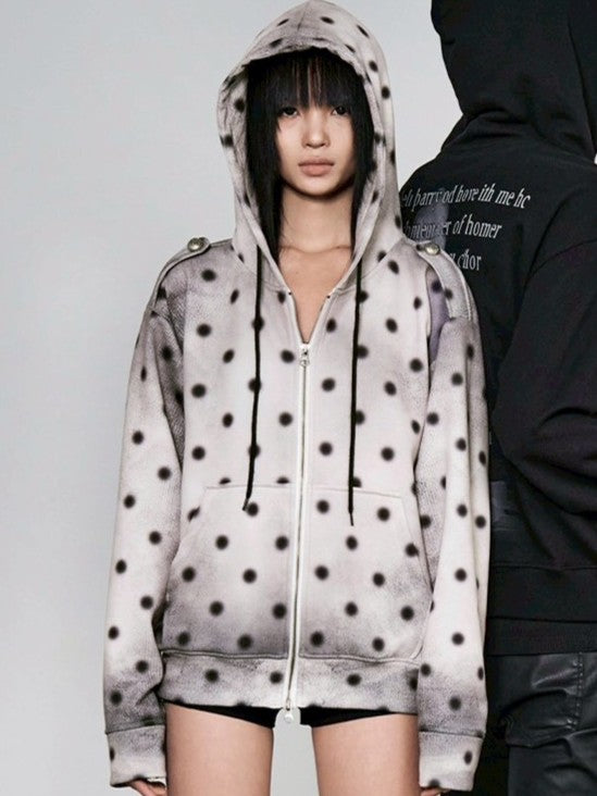 【bonnae】Dusty dot zip-up hoodie