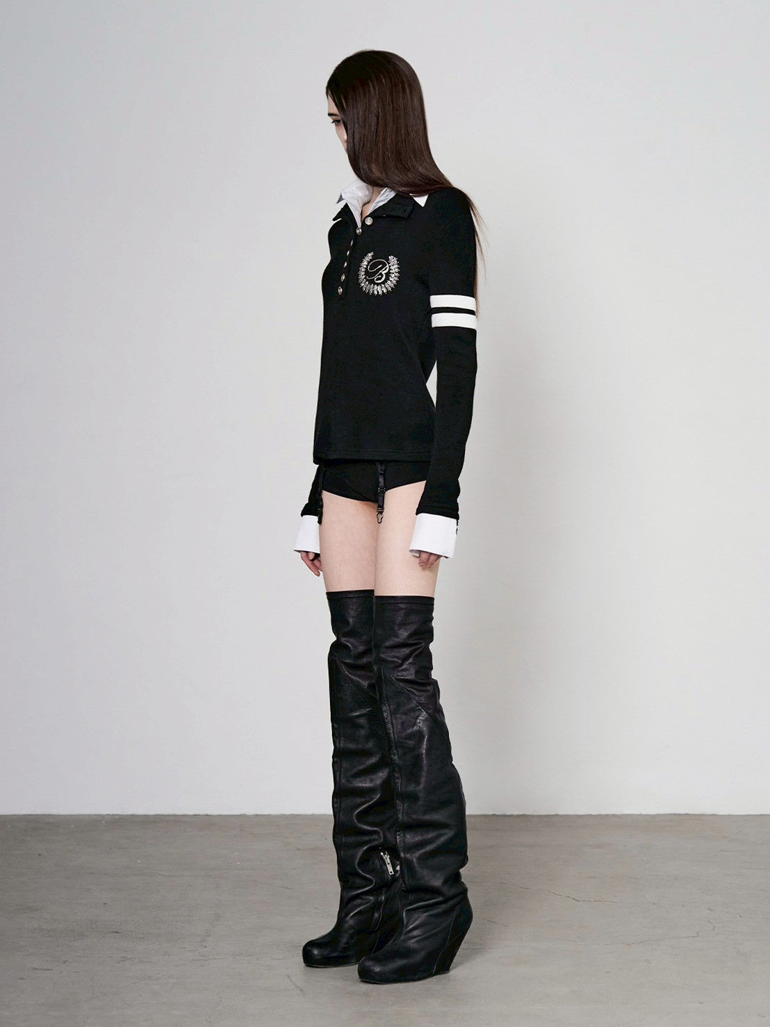 【bonnae】Beaded double collar top