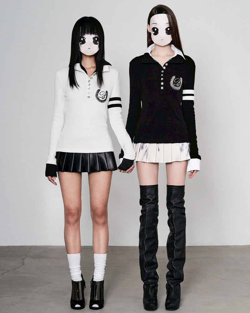 【bonnae】Beaded double collar top