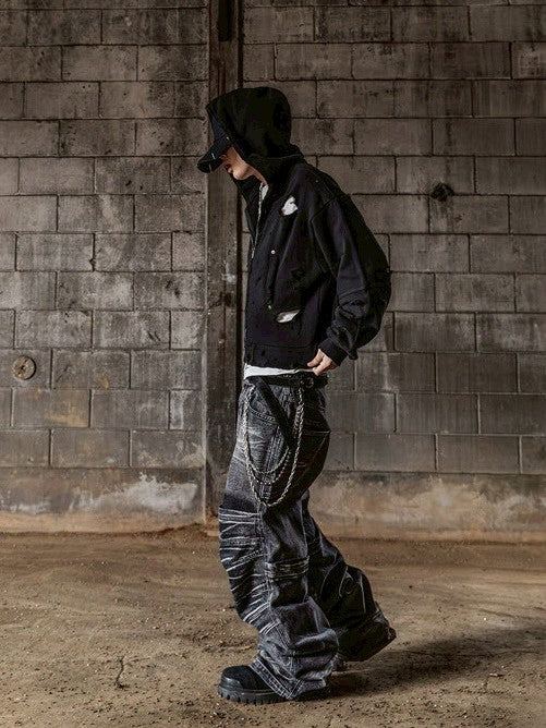 【roaringrad】Destroyed Crop Hoodie Jacket