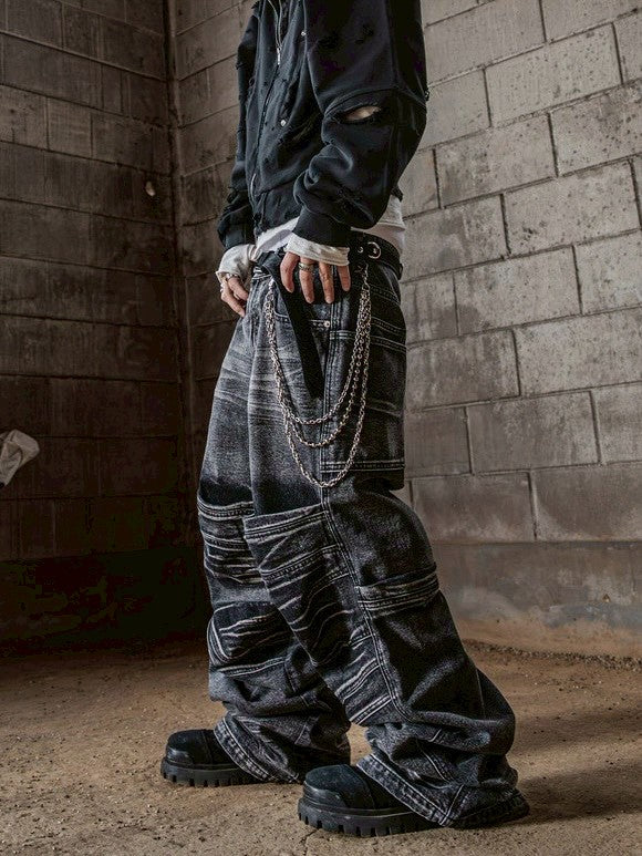 【roaringrad】Washed Flip Knee Denim Pants